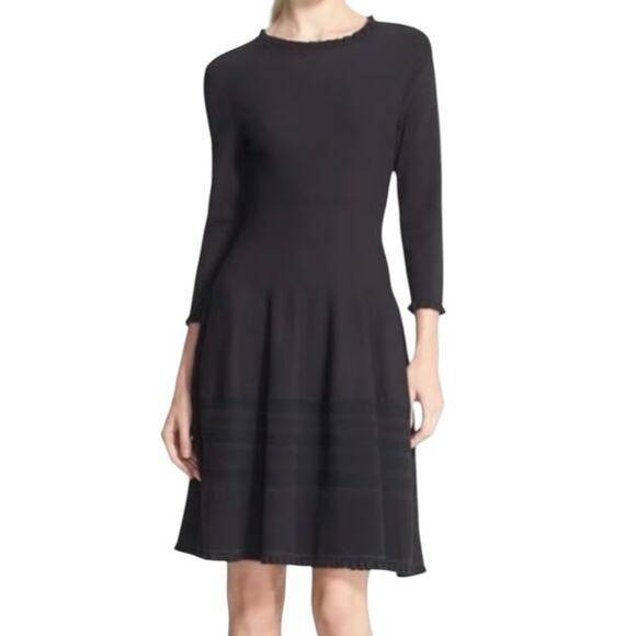 Kate Spade Black Knit Pointelle Drop Waist Ruffled Fit and Flare Dress - Picture 2 of 12